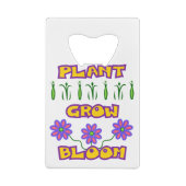 植物の成長開花引用文ピンクの花イエロー文字 クレジットカード栓抜き (裏面)