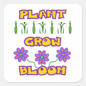 植物の成長開花引用文ピンクの花イエロー文字 スクエアシール (正面)