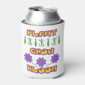 植物の成長開花引用文ピンクの花イエロー文字 缶クーラー (缶正面)