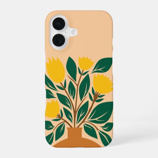 植物の手描きフラワーポット iPhone 16ケース (裏面)