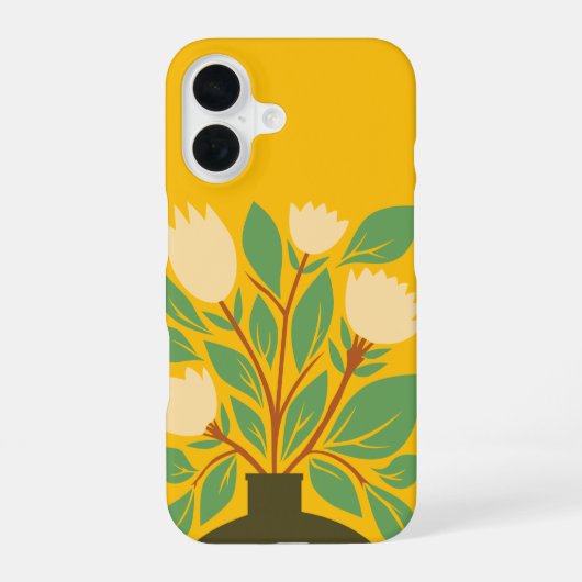 植物の手描きフラワーポット iPhone 16ケース (裏面)