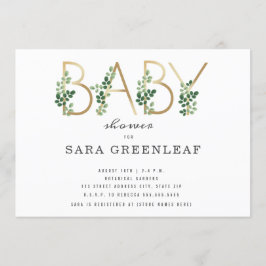 植物の手書き文字のベビーシャワー 招待状