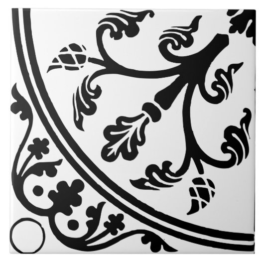 植物の抽象画 大きいプリント 黒と白 タイル (正面)