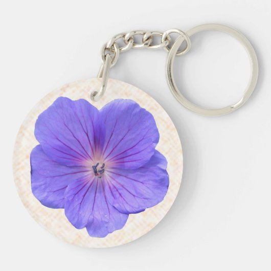 植物の明るく青いゼラニウムの花 キーホルダー (裏面)