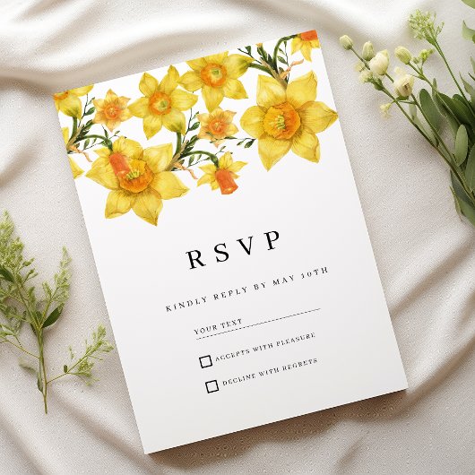 植物の春 ゴールデン+ダッフォディル フラワー RSVP 招待状