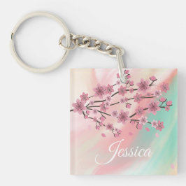 植物の桜の花びらが舞うグラデーションアート キーホルダー