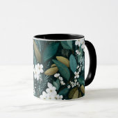 植物の森の葉 白い花柄 マグカップ (正面右)