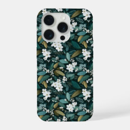 植物の森の葉 白い花柄 iPhone 15 PROケース
