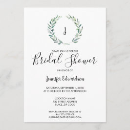 植物の水彩画の枝のモノグラム ブライダルシャワー 招待状