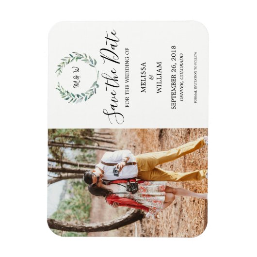 植物の水彩画の葉の写真 Save the Date マグネット (縦)