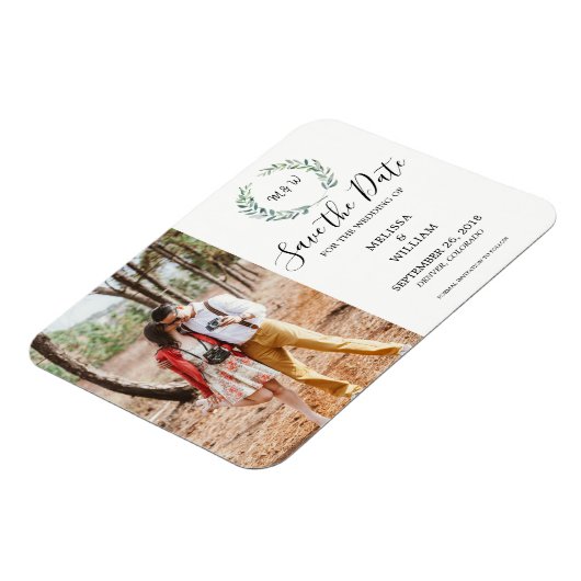 植物の水彩画の葉の写真 Save the Date マグネット (左側)