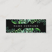 植物の水彩画の黒の小型名刺