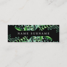 植物の水彩画の黒の小型名刺 スキニー名刺