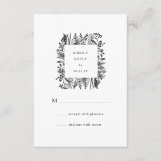 植物の水彩画RSVPカード 出欠カード