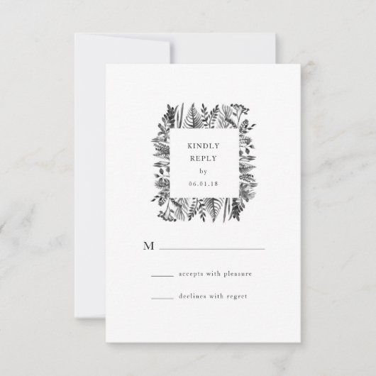 植物の水彩画RSVPカード 出欠カード (正面)