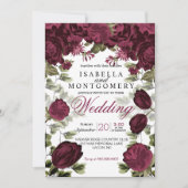 植物の深いワインの花の結婚式 招待状 (正面)