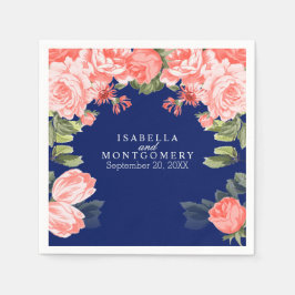 植物の濃い青と珊瑚の花 スタンダードカクテルナプキン