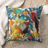 植物の熱帯コラージュのオウムのコンゴウインコのカラフル クッション (ブランケット)