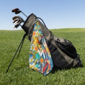 植物の熱帯コラージュのオウムのコンゴウインコのカラフル ゴルフタオル