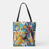 植物の熱帯コラージュのオウムのコンゴウインコのカラフル トートバッグ (裏面)