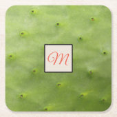 植物の熱帯緑のサボテンの写真のモノグラム スクエアペーパーコースター (正面)