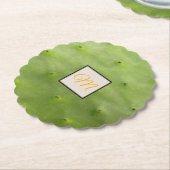 植物の熱帯緑のサボテンの写真のモノグラム ペーパーコースター (アングル)