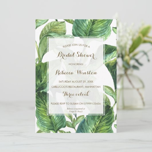 植物の熱帯葉のブライダルシャワーの招待 招待状 (スタンド正面)