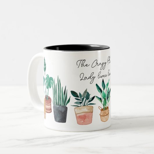 植物の熱狂する女性はここに住んでいる&ボヘミアの植物 ツートーンマグカップ (正面左)
