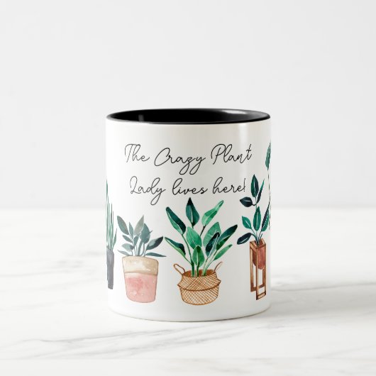植物の熱狂する女性はここに住んでいる&ボヘミアの植物 ツートーンマグカップ (中央)