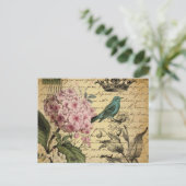 植物の王冠の原稿のアジサイの鳥のフランス語 ポストカード (スタンド正面)