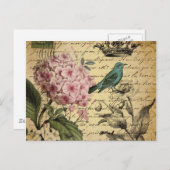 植物の王冠の原稿のアジサイの鳥のフランス語 ポストカード (正面/裏面)