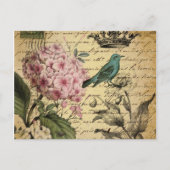 植物の王冠の原稿のアジサイの鳥のフランス語 ポストカード (正面)