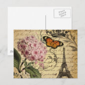 植物の王冠の原稿のアジサイの鳥のフランス語 ポストカード (正面/裏面)