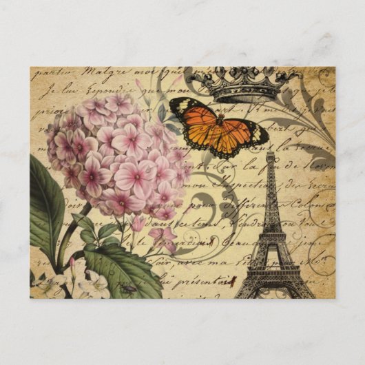 植物の王冠の原稿のアジサイの鳥のフランス語 ポストカード (正面)