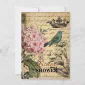 植物の王冠の原稿のアジサイの鳥のフランス語 招待状 (正面)