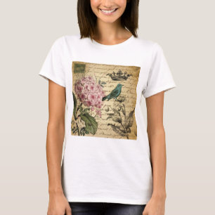 植物の王冠の原稿のアジサイの鳥のフランス語 Tシャツ