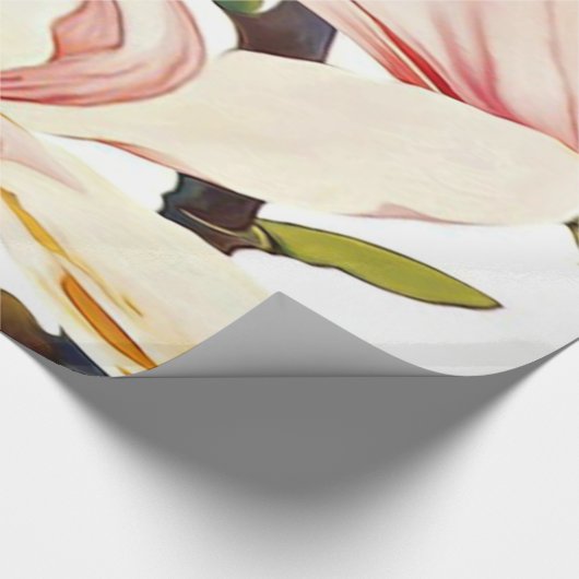 植物の珊瑚のピンクのマグノリアによっては花の芸術が開花します ラッピングペーパー (角)