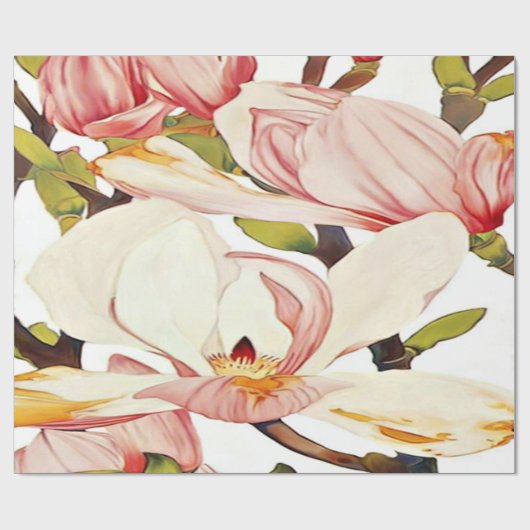 植物の珊瑚のピンクのマグノリアによっては花の芸術が開花します ラッピングペーパー (フラット)