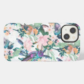 植物の白い庭の花と鳥 iPhoneケース (裏面横)