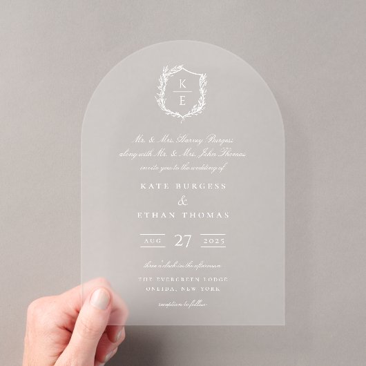 植物の紋章モノグラム ウェディング アクリル招待状 (インサイチュ (ポータブル))