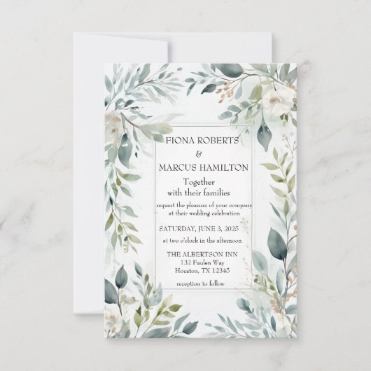 植物の素朴な花のデザインの「Save the Date」カード セーブザデート (正面)