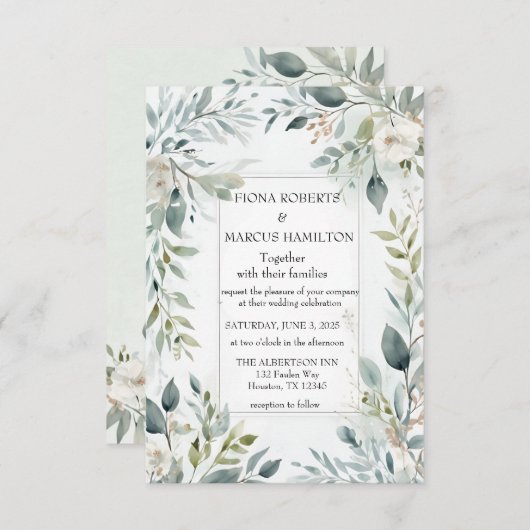 植物の素朴な花のデザインの「Save the Date」カード セーブザデート (正面/裏面)