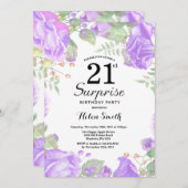 植物の紫のフローラサプライズ21歳の誕生日 招待状 (正面/裏面)