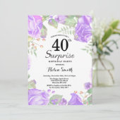 植物の紫のフローラサプライズ40歳の誕生日 招待状 (スタンド正面)