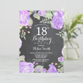 植物の紫色の花柄の第18誕生日の招待状 招待状 (スタンド正面)