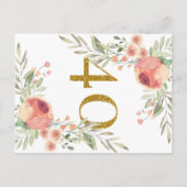 植物の絵画及び金ゴールドのグリッターの第40誕生日 インビテーションポストカード (裏面)