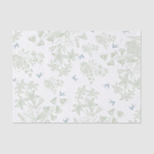 植物の緑のヴィンテージのエレガントな花の灰色の鳥 薄葉紙 (正面)