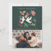 植物の緑の花柄及び鳩|のクリスマスの休日 シーズンカード (正面)