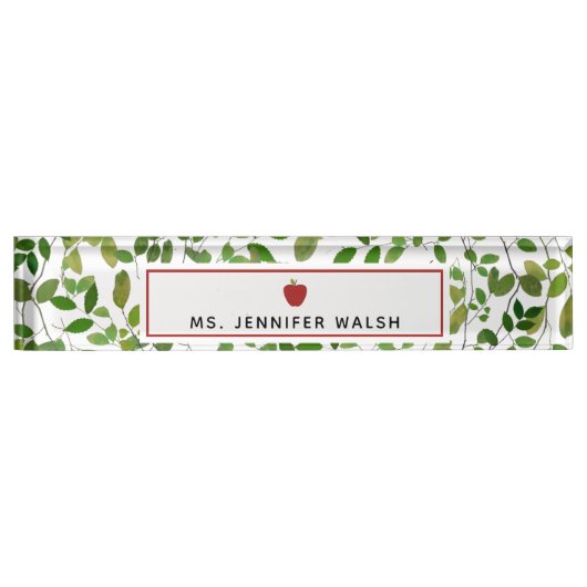 植物の緑の草木の赤いAppleの先生 デスクネームプレート (正面)