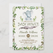 植物の緑の草木象のベビーシャワーの招待状 招待状 (正面)